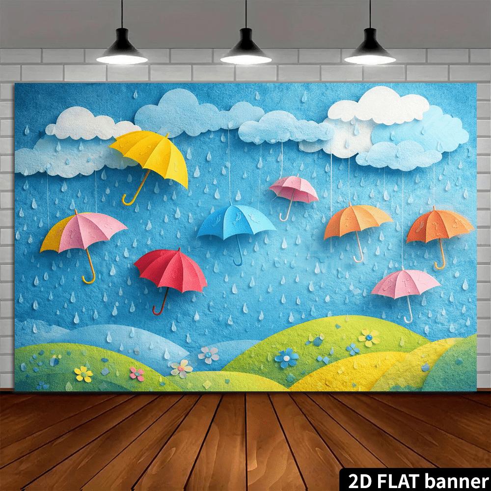 2D Plane Rainy Day Paper Art Umbrella Background Fabric - Three-Dimensional Paper Cutting Umbrella Theme
