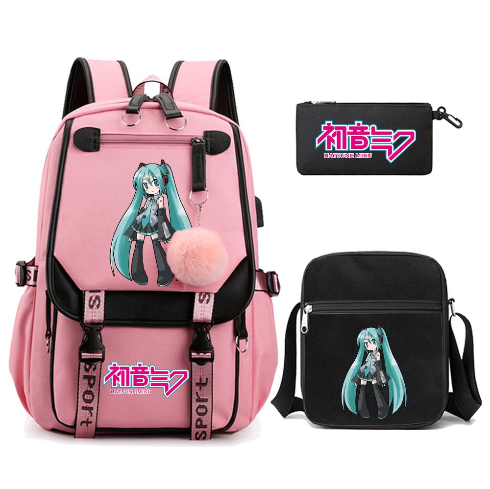 3 шт./комплект Аниме Мультяшный Рюкзак с принтом Hatsune Miku и Сумка через плечо для Подростка Студента Девочки Мальчика Большой Вместимости Водонепроницаемый Ранец Mochila