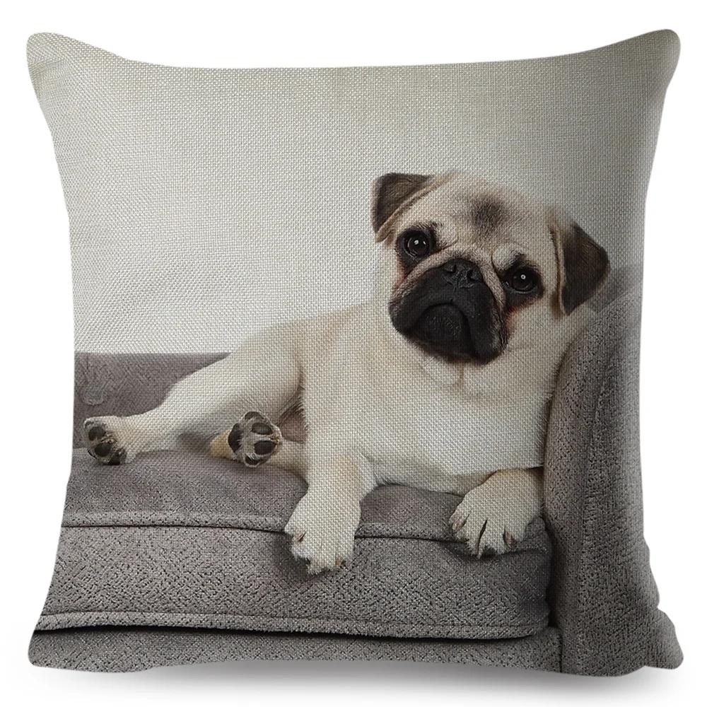 Both Sided Pug Dog Print Cushion Cover Decoration Pet Animal Pillow Case for Sofa Home Car Linen Pillowcase 45x45cm