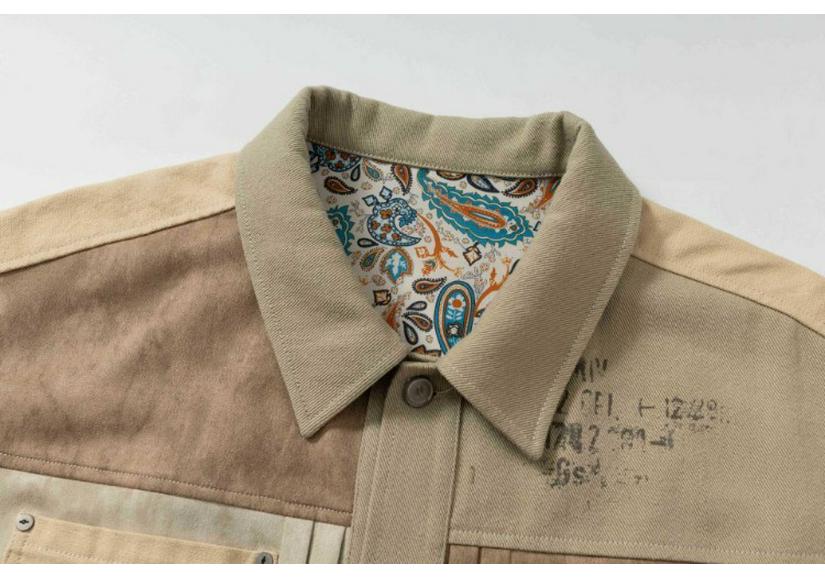 QIYOU 2026 Spring Men's Retro Patchwork Multi-Pocket Workwear Jacket