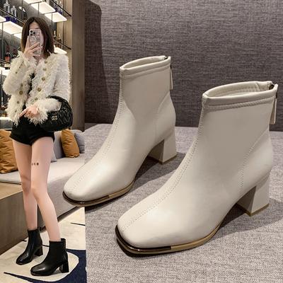 Модные женские ботильоны на высоком каблуке, модные осенние женские туфли с квадратным носком 2024 года, новые женские тонкие ботинки