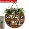2D Flat 2D Round Welcome Sign Retro Style Hanging Wooden Board New Round Doorplate  Home Decor