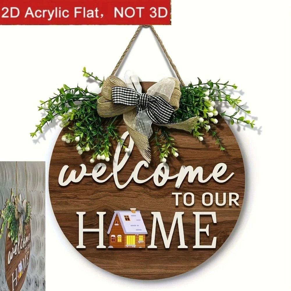 2D Flat 2D Round Welcome Sign Retro Style Hanging Wooden Board New Round Doorplate Home Decor