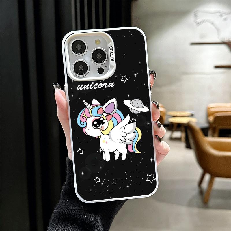 Розовый Единорог Радуга Ударопрочный Чехол для Телефона для iPhone 17 Air 16 16E 15 Pro Max 14 Plus 13 Mini 12 Задняя Крышка Противоударный Fundas