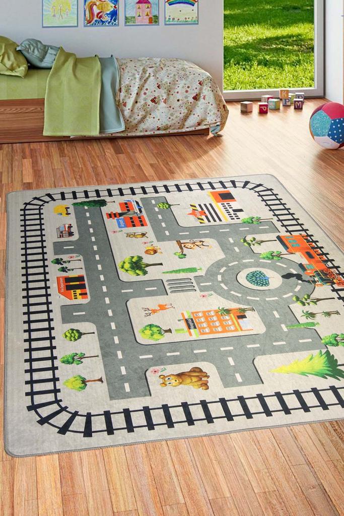 Tapis chambre enfant 120x160 cm Polyester Circuit Zoo