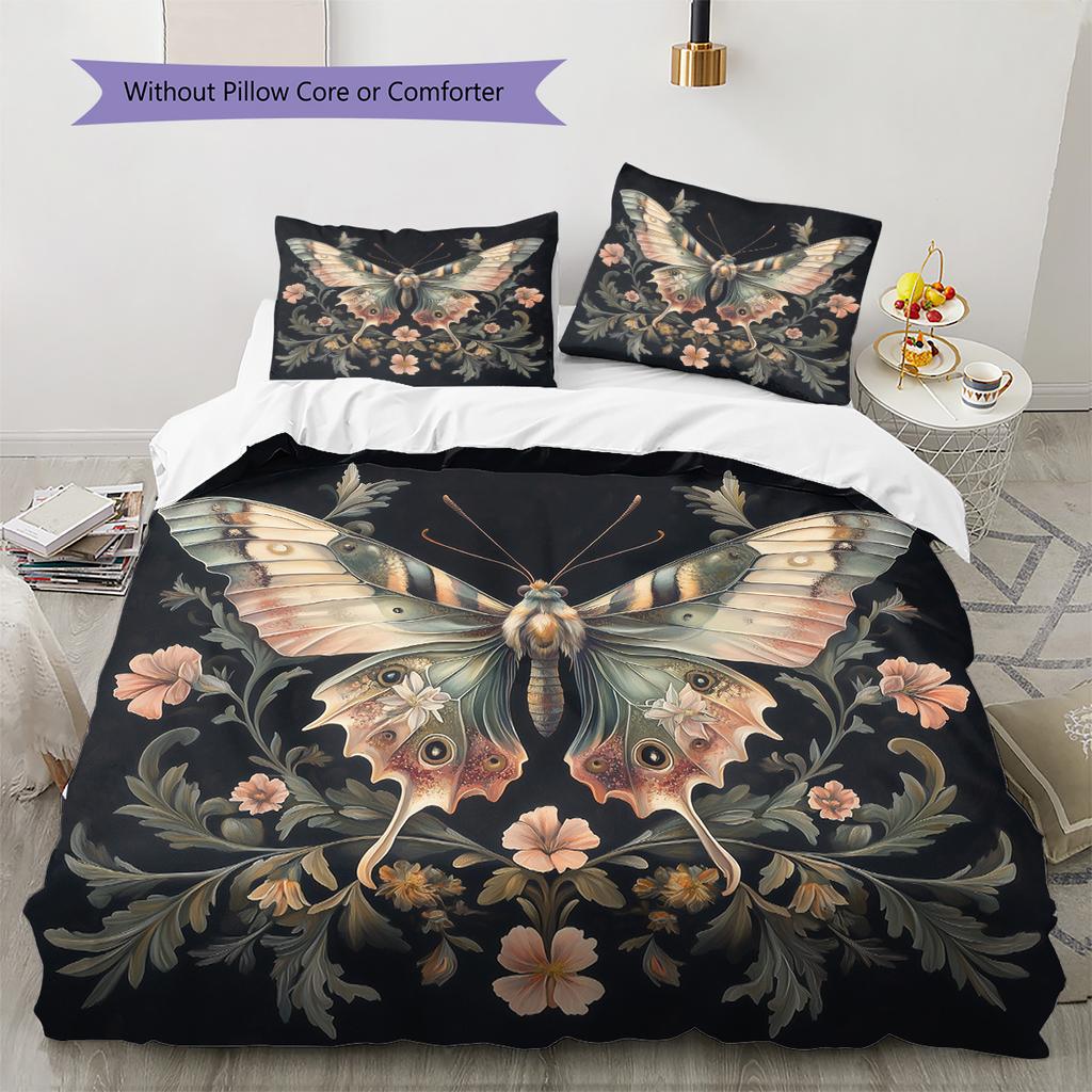 Butterfly in Flower Bushes Pattern Bedding Quilt Set Quilt Cover Pillowcase Home Decoration Gift (1 * duvet cover + 2 * pillowcase, without core)