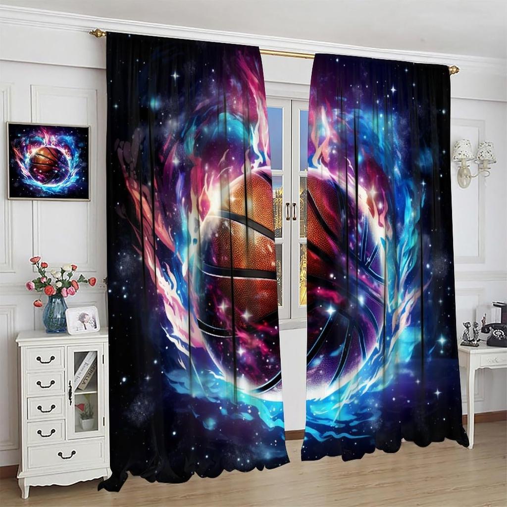 Osports Basketball Curtains For Teen Boys Abstract Outer Space Basketball Theme Kids Boys Bedroom Wall Decoration Basketball Decoration Cool 3d Ball