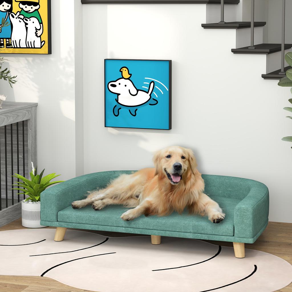 Large Dog Sofa with Raised Legs and Removable Cushion, 98x67x25 cm, Light Green