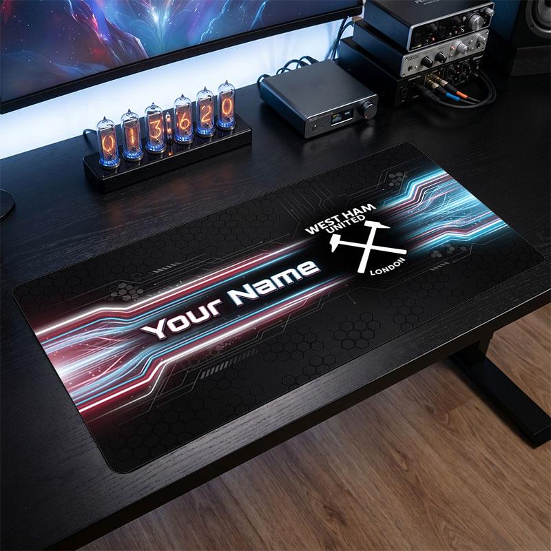 West Ham United football Custom Large Mouse Pad, Personalized Name Text Print, Football Logo Non‑Slip Desk Mat Gaming Gift