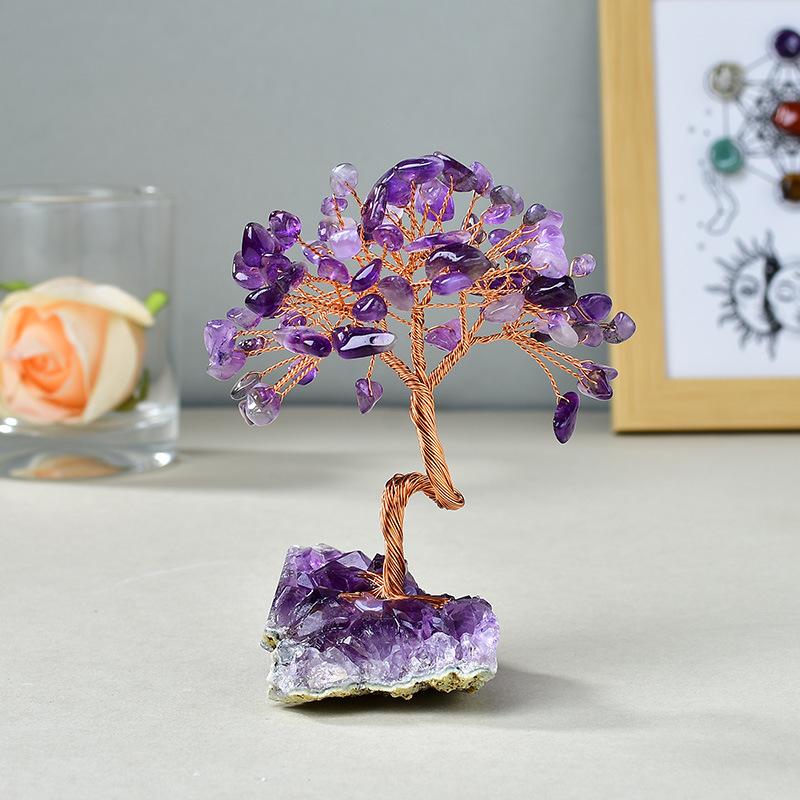 Cross-border Eco-friendly Engraved Natural Amethyst Cluster Base Money Tree Ornament Home Decoration Fortune Tree