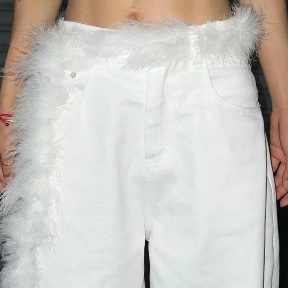 Панк Y2K Меховой пояс Пушистый Хип-хоп Джинсовый пояс Джинсы Брюки Декор Мягкий Плюшевый Пояс
