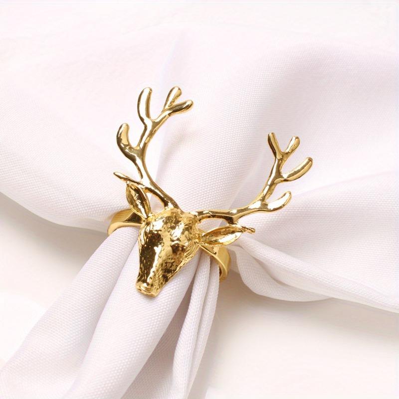 4Pcs Deer Napkin Rings Christmas Elk Head Napkin Rings Holders Reindeer Napkin Buckle Xmas Thanksgiving Dining Table Decor