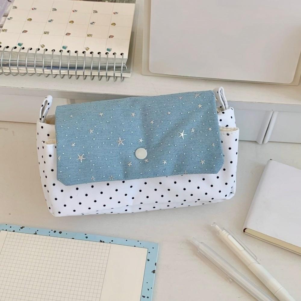 Desktop Storage Korean Style Pen Bag Large Capacity Y2K Star Bow Stationery Bag Kids Children