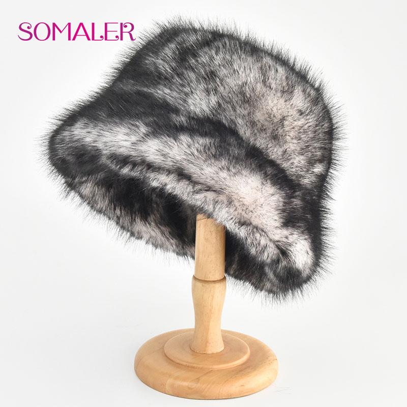 SOMALER Colorful Faux Fur Bucket Hats for Women Plush Bleaching and Dyeing Color Cap Fashion Warm Fluffy Faux Fur Furry Bucket Cap