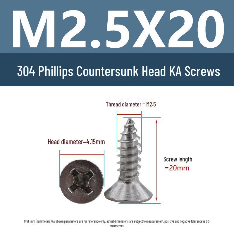 Yigu 304 Stainless Steel Phillips Flat Head Self-Tapping Screws M1-M2.5