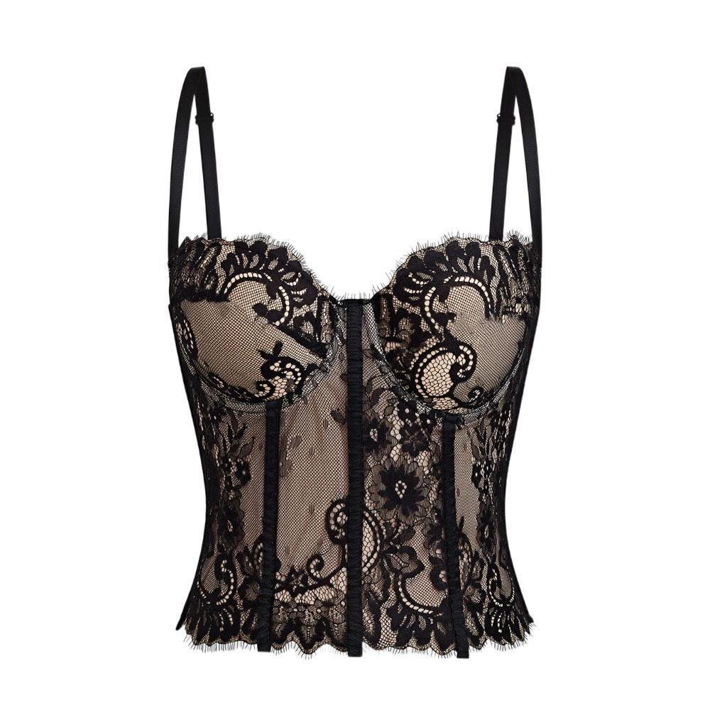 Transparent Lace Corset Slim fit Suspender Vest Spicy Girl Style Crop Tops Ladies