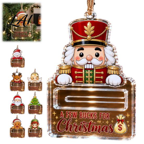 Holiday Tree Hanging Decoration Christmas Money Holder Ornaments Acrylic Gingerbread Snowman Santa Cash Stocking Stuffer for Gift Xmas Tree,