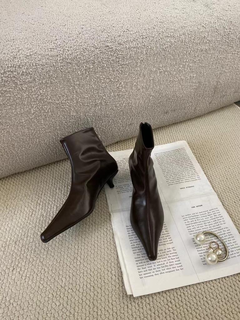 Fashion Fashion Women Ankle Boots Pointed Toe Chelsea Botas Thin Mid Heels Black White Brown Back Zipper Fashion Pumps Shoes Woman  39