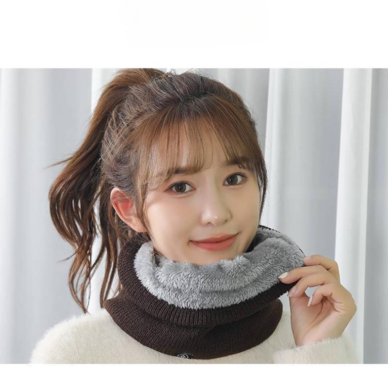 Winter Plush Scarf Woolen Knitting for Women Pure Color Neck Warmer Thick Cashmere Headband Ski Mask