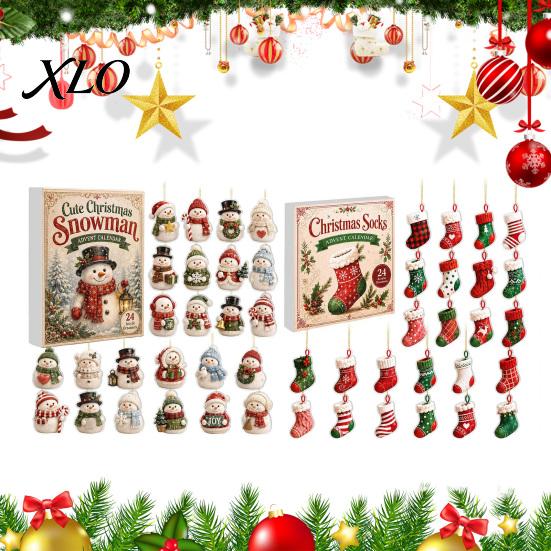 Christmas Novelty Items Snowman Countdown Calendar, 24-Day Acrylic Ornament Set with Winter Party Favors Figures, Tree Hanging Decor, Holiday Gift for