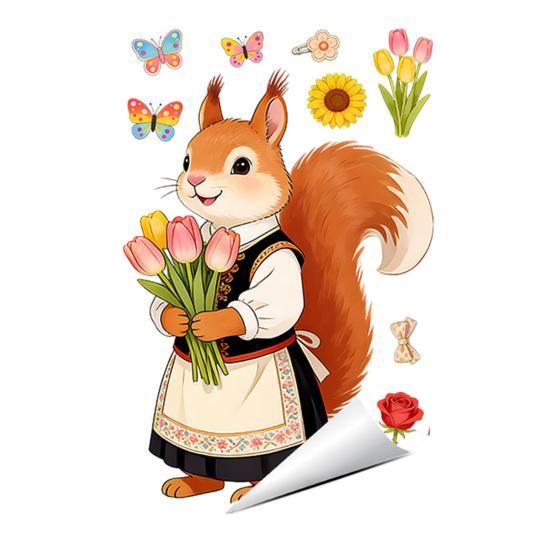 Spring Fox Window Clings Cartoon Fox Flowers Butterflies Glass Sticker Removable Cute Animal Window Decals for Home Office Shop