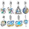 Copper Blue Crystal Luminous Planet Pinwheel Ship Star Moon Pendants Charms Fit Original Bracelets Diy Jewelry