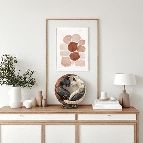 1/2 шт. Черно-белая фигурка кошки в китайском стиле, искусство инь-янь, статуэтка кошки, полимерная скульптура, украшение для дома, офиса, настольное украшение