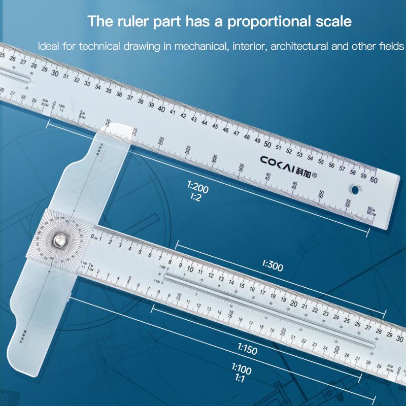Clear T-Square Ruler 60mm for Students Office School Stationery Angle Measuring Drafting Tool Plastic Rotatable Folding Ruler