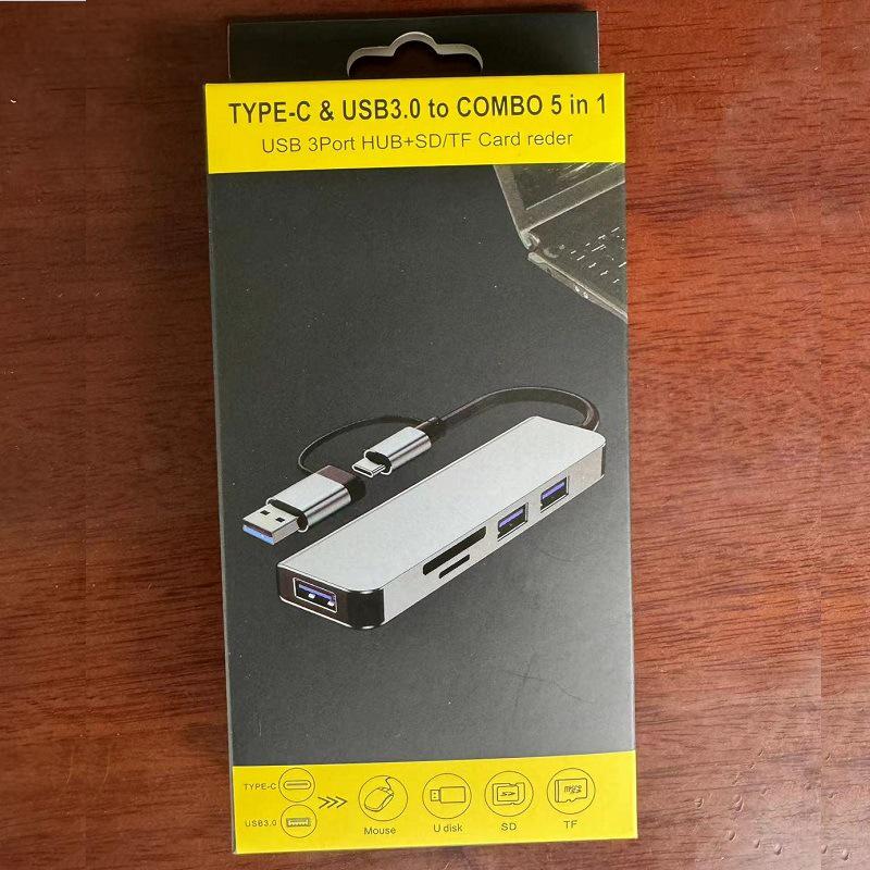 Док-станция расширения «пять в одном» Type-C/USB: Концентратор-разветвитель с многофункциональным картридером (ТФ/СД) из алюминиевого сплава