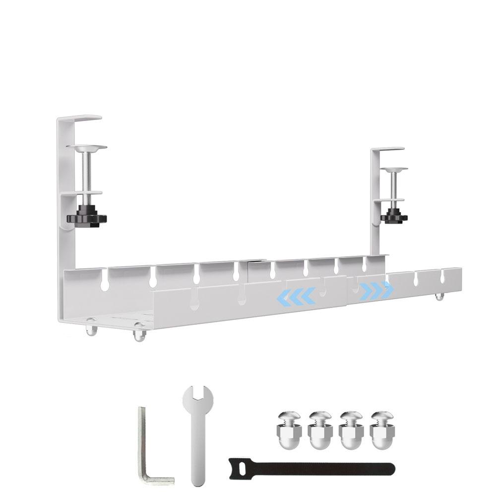 No Drilling Under Desk Cable Management Tray Heavy Duty Space Saving Under Desk Cable Shelf Adjustable Sturdy Metal Cable Tray