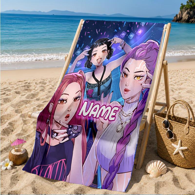 Custom Name KPop Cartoon Beach Towel Microfiber Beach Towel, Lightweight and Quick-Dry, for Summer Travel, Swimming Pool Gift