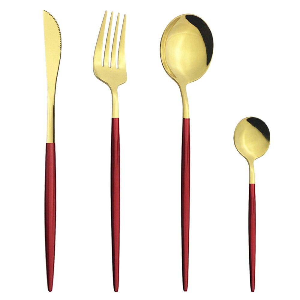 4Pcs Western Colorful Dinnerware Set Stainless Steel Cutlery Dinner Set Knife Fork Coffee Spoon Silverware Kitchen Tableware Set