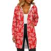 Women's Fashionable Christmas Printed Long Sleeved Drawstring Hooded Zipper Pocket Long Casual Sweatshirt Jacket