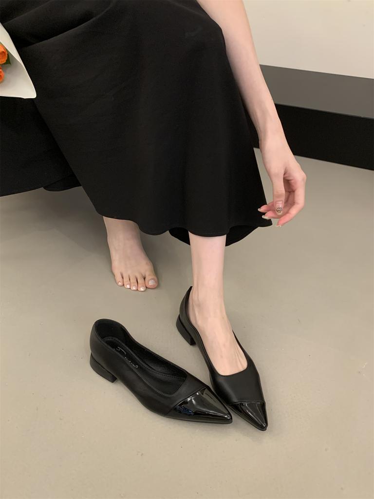 Модная женская обувь с французским острым носком 2025 Весна Новая Элегантная на низком каблуке Лоскутная Летняя Обувь-слипоны Женская Повседневная Обувь Zapatos Mujer