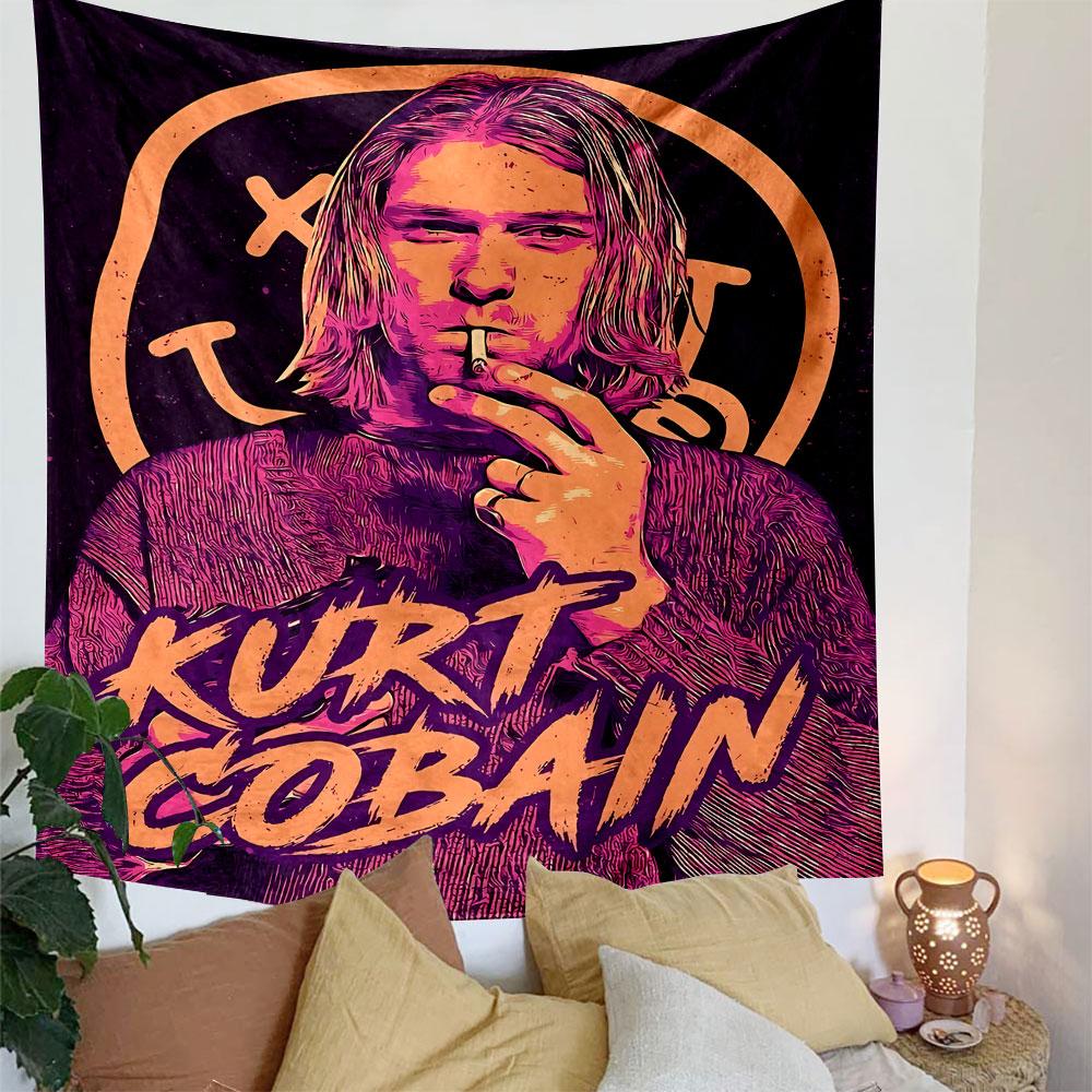 Kurt Cobain Tapestry Wall Hanging, Nirvana Grunge Legend Art, Retro Rock Wall Decor for Bedroom Dorm