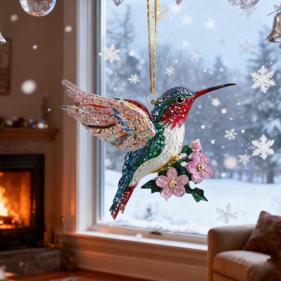 Yousheng 2D Acrylic Hummingbird Hanging Decoration Indoor Outdoor Garden Yard Window Wall Hanging Flat Flower Colorful Bird Ornament