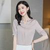 2024 Summer V-Neck Silk Blouse for Women - Loose Mid-Sleeve, Plus Size Mulberry T-Shirt