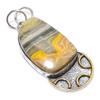 Natural Bumble Bee Jasper Stone 925 Sterling Silver Two Tone Pendant 2.44" y8H40