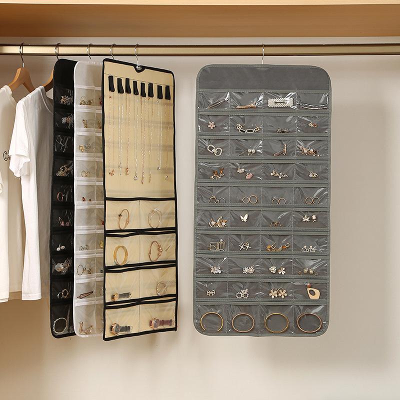 48 карманов подвесной женский органайзер для ювелирных изделий с вешалкой металлические крючки серьги ожерелье браслет кольца аксессуары дисплей держатель