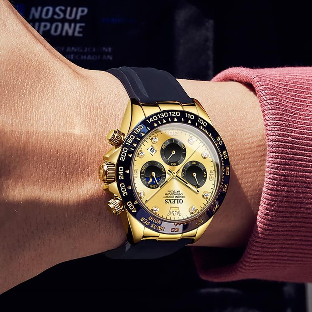 Часы OLEVS, легко читаемые, спортивные, популярные, модные, брендовые, секундомер, 24-часовая дата, водонепроницаемые, золотые, мужские, японские, кварцевые