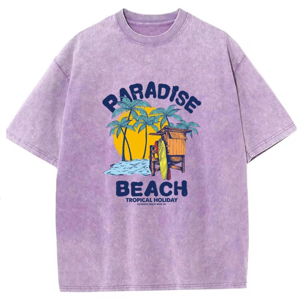 Футболка с принтом PARADISE BEACH с круглым вырезом, пуловер, топ, свободный размер, уличный повседневный стиль, для пожилых пар, короткие рукава
