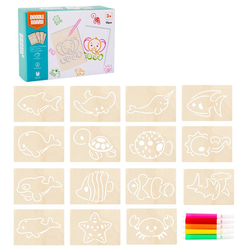 15 шт. Рисовальные игрушки Деревянный набор трафаретов для рисования своими руками Ручной набор для рисования и раскрашивания своими руками Вспомогательный инструмент Образовательные игрушки Для детей Подарки