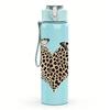 1PC Leopard Butterfly Heart Graphic,750ml Color Plastic Sports Water Bottle,Leakproof Flip Straw Lid,Suitable for Sports Office Home Use
