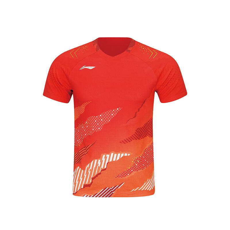 Li Ning Badminton Jerseys Unisex Vermilion V neck Moderate AAYW035-4
