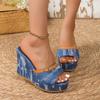 2024 Summer New Cowboy Slippers Women Fashion Retro Wedge Platform Beach Shoes Female Peep High Heels Sandalias Mules 35-42