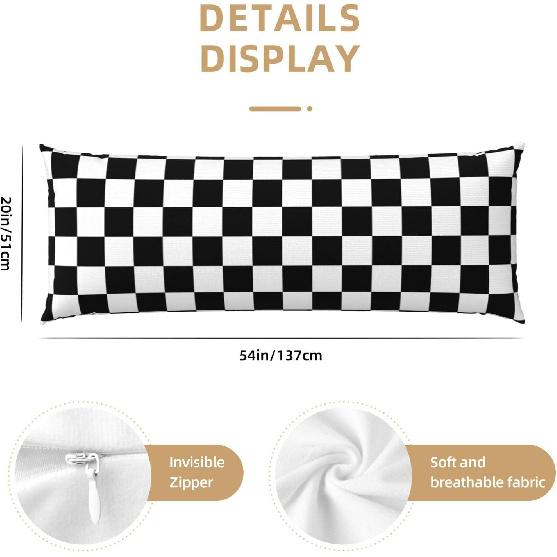 Black and White Checkered Body Pillow Cover Checkerboard Print Long Pillow Case with Zipper Decorative Soft Cushion Bedding Pillowcase for Couch