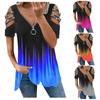 Женские летние футболки с коротким рукавом, туника с V-образным вырезом и застежкой-молнией, топы с открытыми плечами