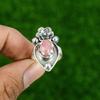 Natural Rhodonite Gemstone Statement Flower Adjustable Ring 925 Sterling Silver