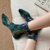 New Women Socks Floral Embossment Retro Cotton Middle Tube Socks Women Japanese Fashion Ethnic Harajuku Retro Cartoon Cute Socks
