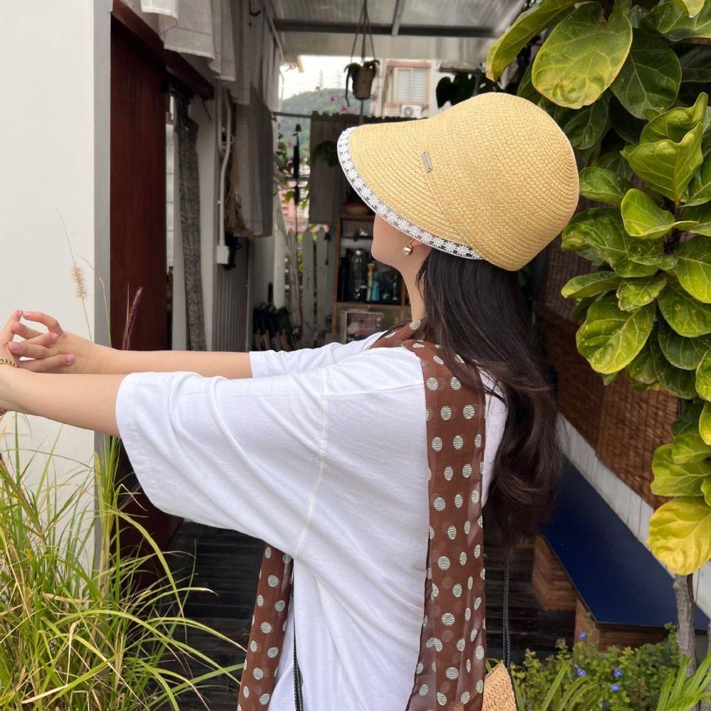 Daisy Lace Straw Hat UV Protection Sunscreen Hat Simple Lafite Hat  Travel